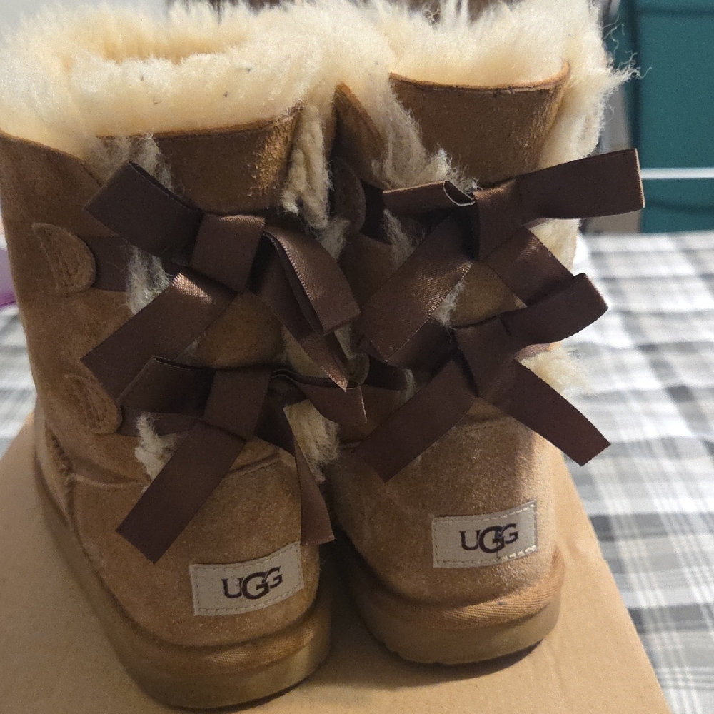UGG Chestnut Suede Bow-Back Plush Sheepskin Boots